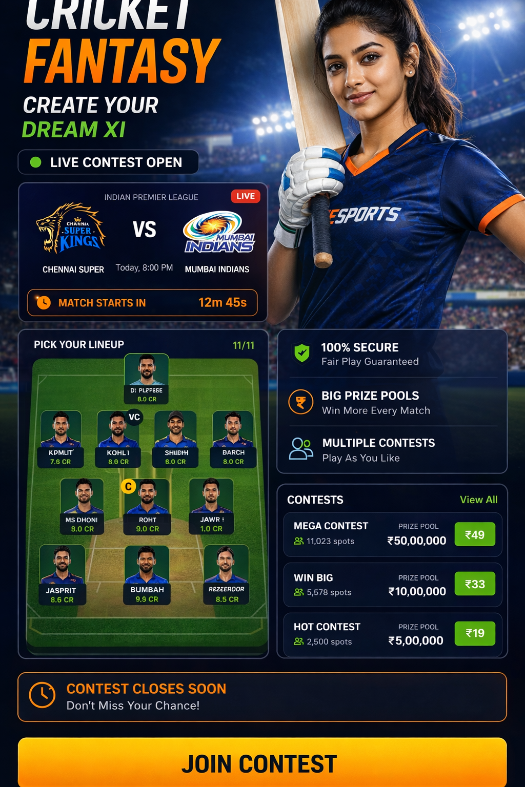 Come Fantasy Link cricket matchday visual