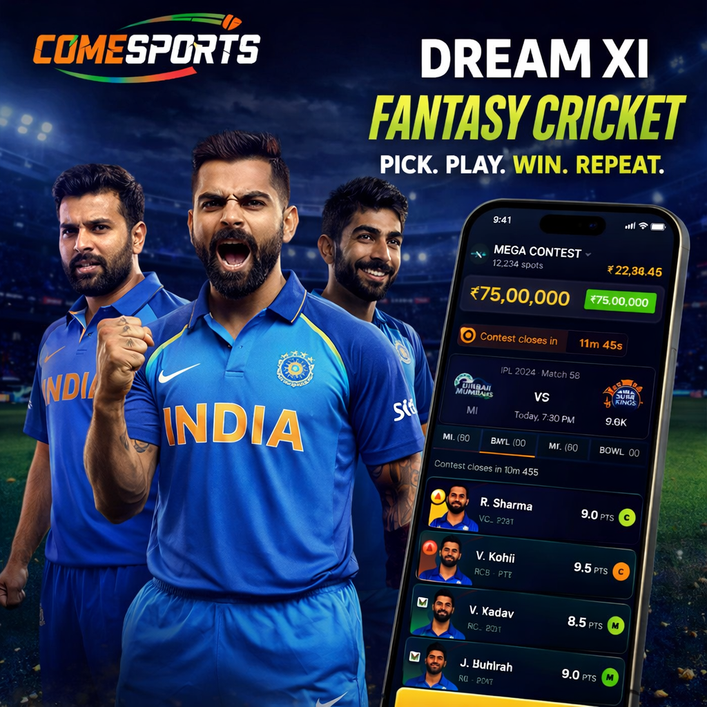 Come Fantasy Link fantasy cricket and India team visual