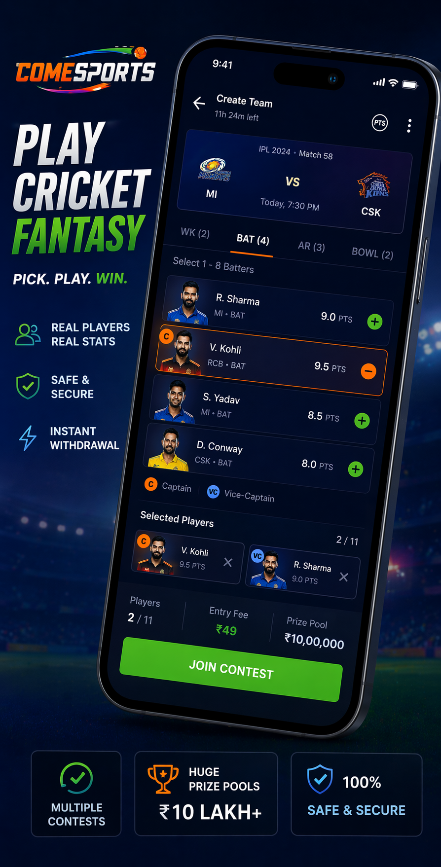 Come Fantasy Link cricket fantasy visual